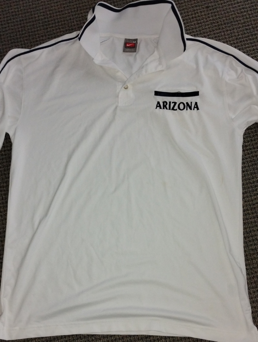 Nike White Polo Shirt with Navy Trim and Arizona Wildcats Logo